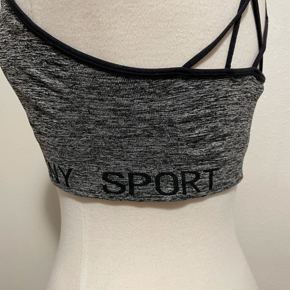 Women's DKNY Sport Seamless Strappy Low-Impact Sports Bra Grey Black Sz Large - Picture 4 of 8